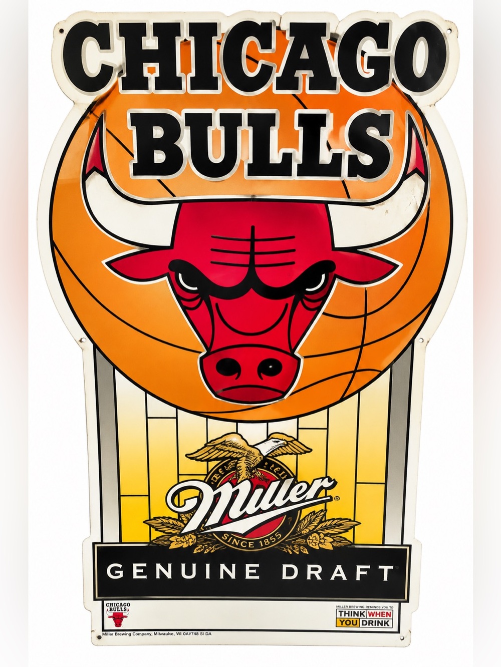 Vintage Chicago Bulls Miller Genuine Draft Embossed Metal Beer Sign 28” x 18”